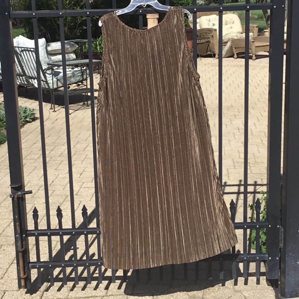 NWT Beach Swim Cover Up Wrinkle free Vaca Bronze Metallic Accordion Pleat Dress - Picture 12 of 16